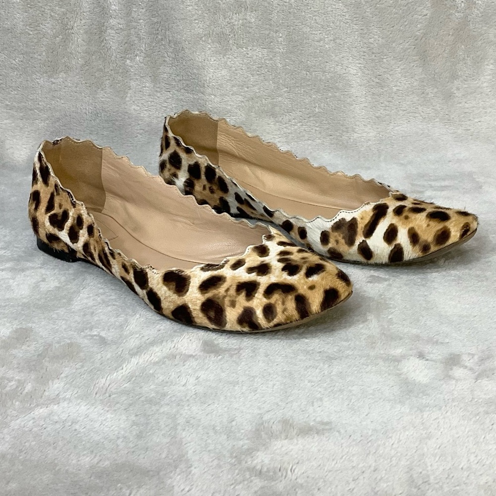 Chloe Calf Hair Scalloped Leopard Flats Womens EU 36 / US 6 - Picture 3 of 9